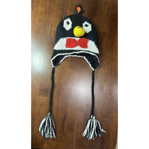 Penguin unisex boys girl size 4-16 winter hat multicolor with pompom ear flaps - Picture 3 of 4
